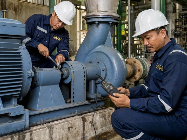 Teknisi melakukan perawatan mesin industri